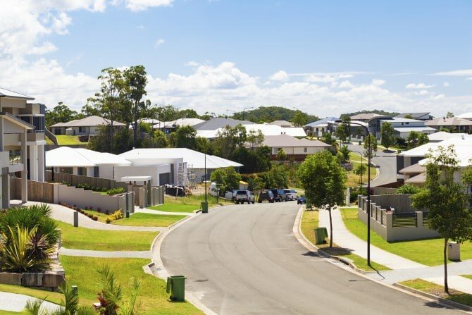 Tree lined street in an Australian property development